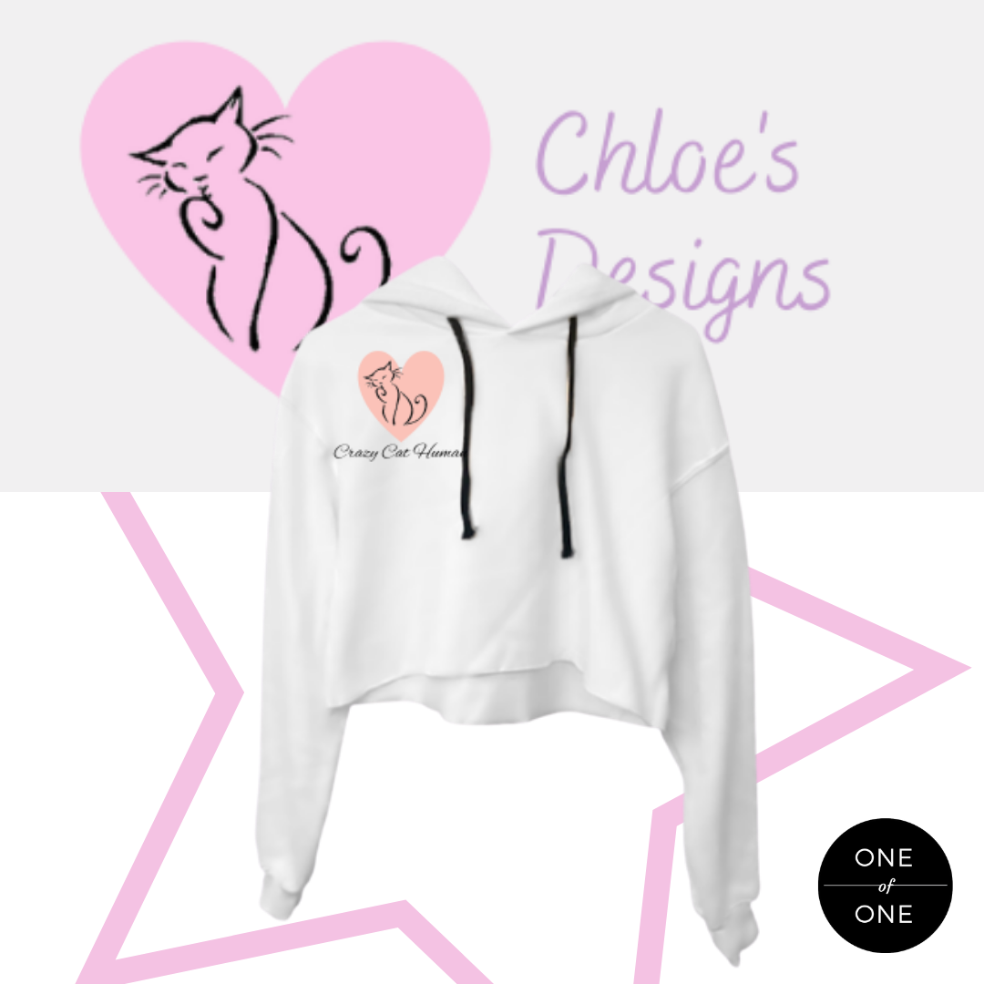 White Crazy Cat Woman Crop Hoodie